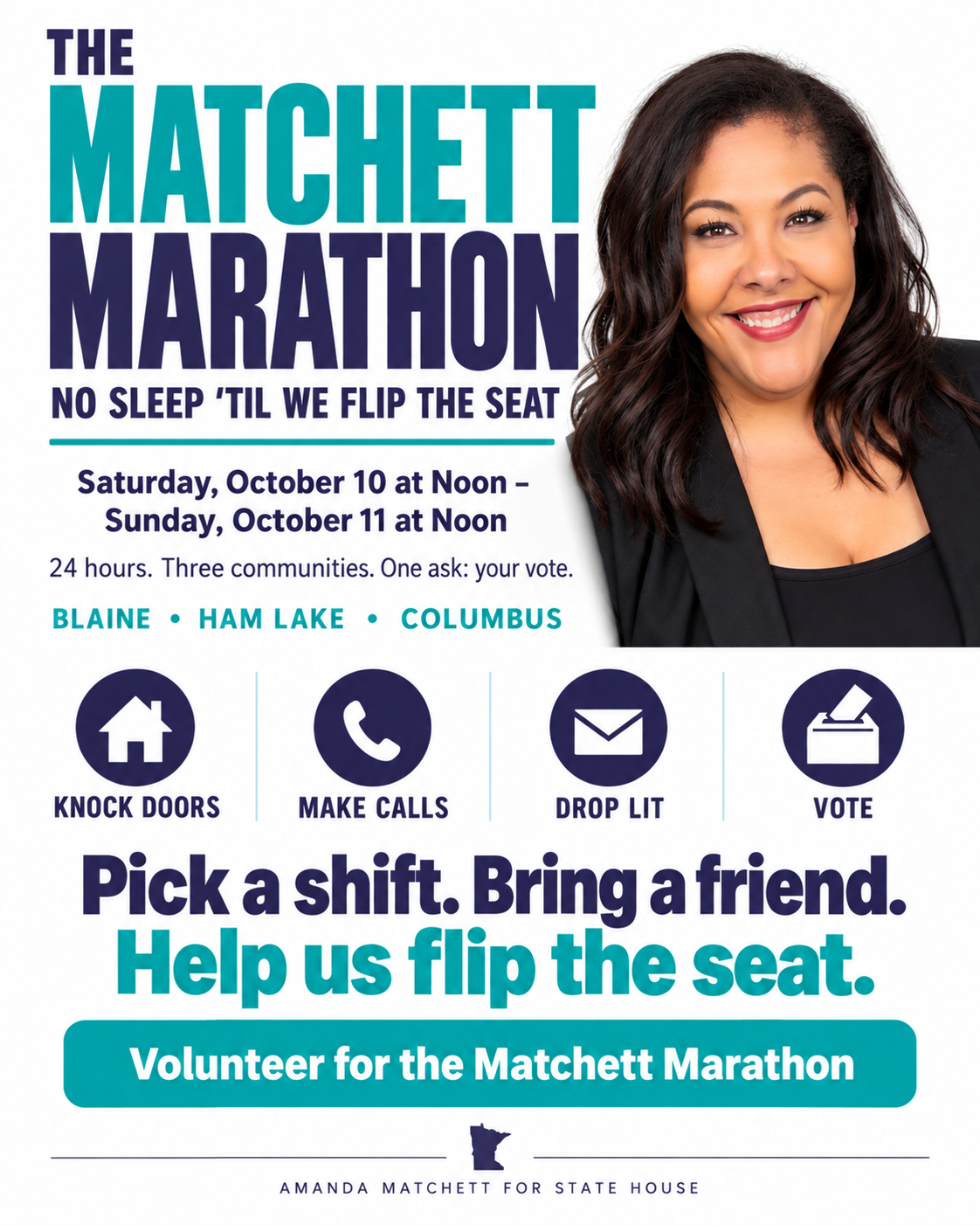 Event flyer: Matchett Marathon HQ Support. Sunday, October 11, 2026 at 9:00 am CDT. Lino Lakes, MN.